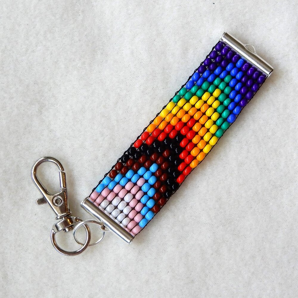 Pride Progress bead keychain, handmade, 30% to charity